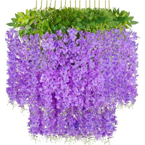 12 piezas de flores artificiales de glicinia, enredadera de glicinia artificial, plantas colgantes artificiales de plástico para decoración de bodas, fiestas en el hogar, oficinas, hoteles y alféizare (1/5)