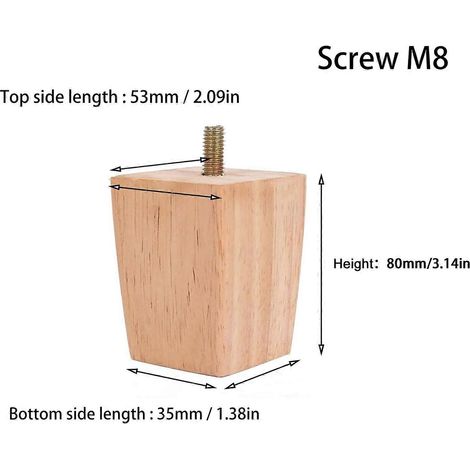 Pieds de meubles en bois, ensemble de 4 pieds de canapé coniques en bois, pieds de canapé de remplacement, adaptés aux canapés, téléviseurs, lits, tables à manger, chaises, fauteuils et autres meubles (1/5)