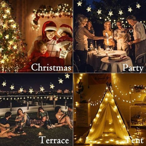 Sternen-Lichterkette, LED-Lichtervorhang mit 80 LED-Sternen für drinnen und draußen, ideal für Weihnachtsdekoration, Partys, Zuhause und Garten. (1/4)