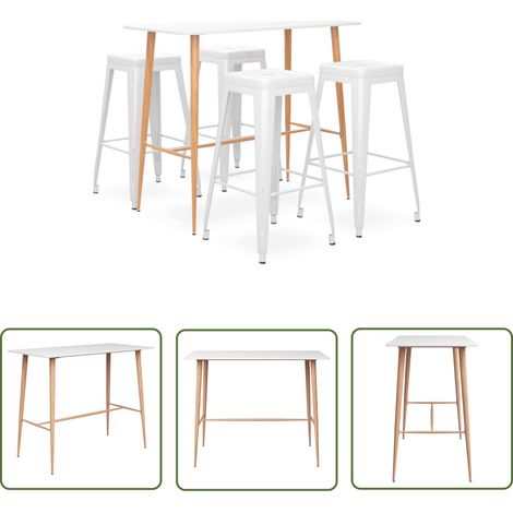 The Living Store 5-tlg. Bar-Set Weiß - Bar Set - Bartisch - Barhocker - Kücheninsel - Wohnzimmer Dekoration (1/5)