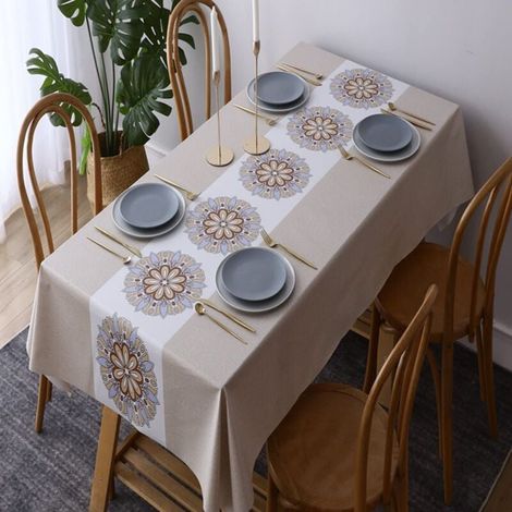 Nappe Rectangulaire 140x200 Toile Cirée Imperméable Linge de Table Nappe Anti Tache Toile Cirée Rétro Fleurs PVC Nappe Enduite Lavable pour Table à Manger Salle a Manger Cuisine Jardin Beige (1/4)