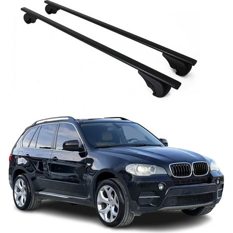 OMAC Barres de toit pour BMW X5 E70 2006-2013 – TÜV / DIN 75302:2019 – Antivol inclus – Charge max 75 kg – 2 barres Noir (1/4)
