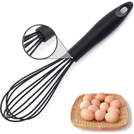 1 Stück (schwarzer) Silikon-Schneebesen, Gebäckbesen, Küchenutensil, Ballon-Eierquirl, Handrührgerät zum Mischen, Schlagen und Aufschlagen (1/5)