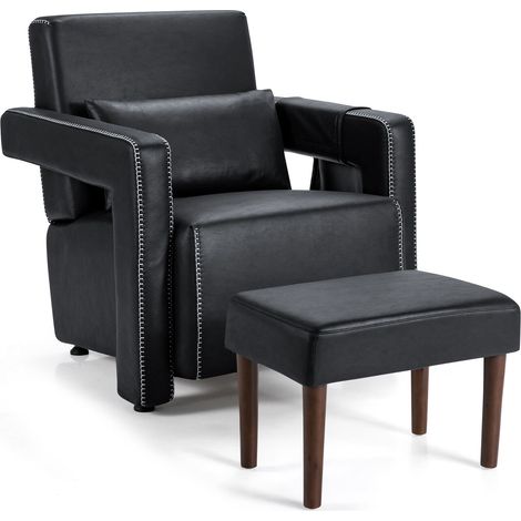 Modern Accent Sofa Chair with Ottoman Upholstered leisure Armchair-Black (1/5)