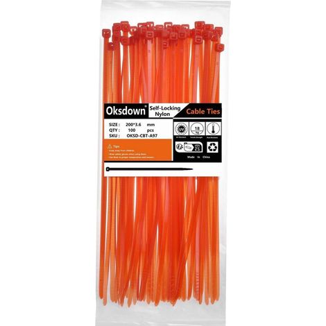 Kabelbinder 200mm Rot 100 Stück UV-Beständig 18,2kg Zugfestigkeit Nylon (1/5)