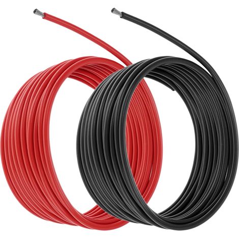 10 AWG 5,3 mm² Cable Electrique - 5 m Noir 5 m Rouge - Fil Electrique en Silicone 1050 Brins Fil de Cuivre Étamé Basse Impédance pour Voiture RC, Marine, Drone (1/5)