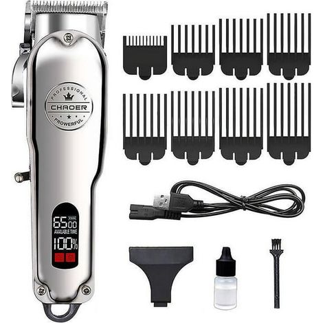 Kit tondeuse cheveux et barbe professionnel pour homme, coupe cheveux électrique rechargeable, ensemble coiffure homme avec accessoires, rasoir barbe précis, usage familial (1/5)