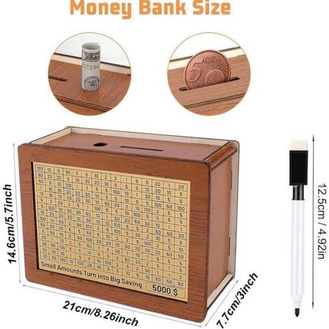 Caisse D'épargne En Bois - Compteur De Caisse D'épargne, Tirelire Adultes  Économie D'argent, Boîte De Rangement De Tirelire Rétro (1/4)