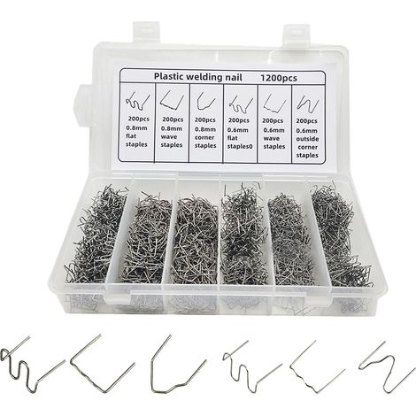 Chevilles de réparation automobile thermiques  [不锈钢材质]  1200 pièces multiformes (0.6/0.8mm) pour carrosserie plastique (ABS, PVC, nylon) (1/5)