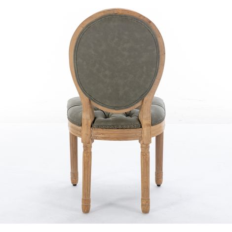 Chaises de Salle à Manger Style Campagne, Lot de 2, Cadre en Bois Massif Vieilli, Dossier Ovale Capitonné Main, Cuir PU Mouton Vintage avec Clous Décoratifs, Coussin en Mousse Haute Densité et Ressort (1/5)