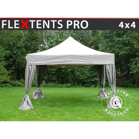 Tente Pliante FleXtents PRO 4x4m Latte, avec 4 rideaux décoratifs