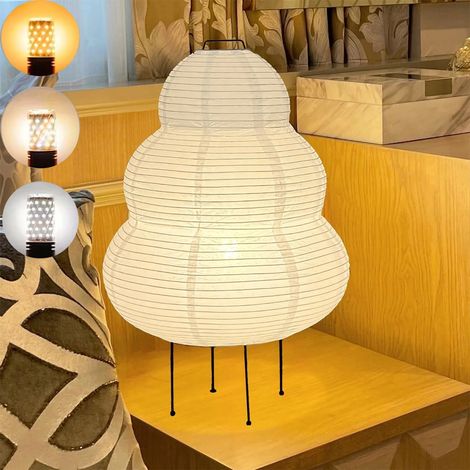 Lampadaire japonais en papier de riz à intensité variable, lampe de table bonhomme de neige blanche E27, trois températures de couleur, fait main (1/5)