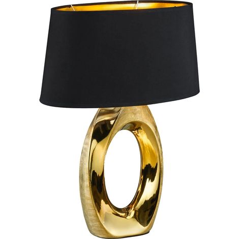 Lampe de table Led Taba – Abat-jour textile noir – Pied céramique dorée – Pour salon et chambre – Disponible en 2 tailles – Defibrico (1/5)