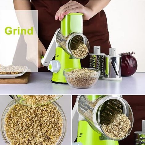 Trancheuse à Légumes Manuelle Multifonctionnelle avec 3 Lames Cylindriques en Acier Inoxydable, Rape à Fromage Carotte (Vert) (1/4)