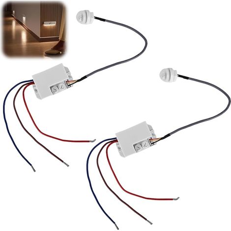 Lot de 2 mini détecteurs de mouvement 220 V : IP65 Mini détecteur de mouvement infrarouge encastré, interrupteur à capteur infrarouge automatique avec capteur crépusculaire pour l'intérieur et (1/5)