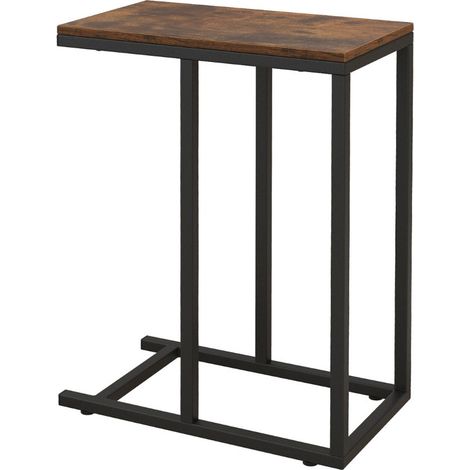 Mesa auxiliar en forma de C 45,5 x 25,5 x 64 cm práctico soporte para sofá y cama diseño rústico panel de madera de ingeniería marrón 200013865