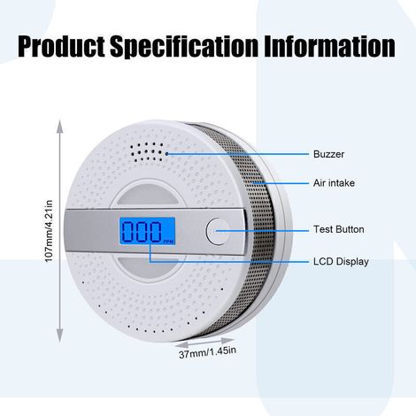 Détecteur combiné fumée et monoxyde de carbone avec écran LCD et alarme sonore – Alimentation sur piles, 1 unité