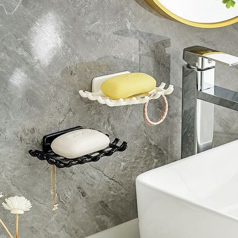 Lot de 2 Porte Savon mural sans perçage Support savon auto-adhésif Plastique Salle de bain Porte-eponge Maison Cuisine