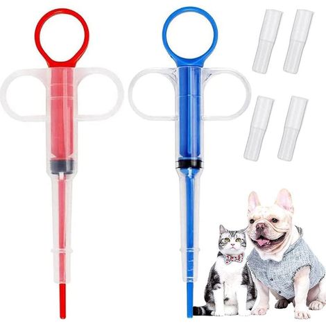 2 pcs Animaux Médecine Distributeur, Pet Dog Cat Pilule Comprimé Seringue, Mangeoires de Médicaments Réutilisables en Silicone Seringue Poussoir de Pilule Seringue pour Chat Chien (1/5)