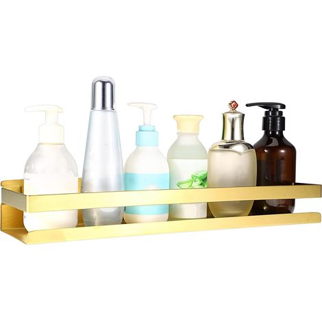 Étagère d'angle en acier inoxydable pour accessoires de salle de bain et cuisine, étagère murale pour hôtel (doré, 40 cm) (1/5)