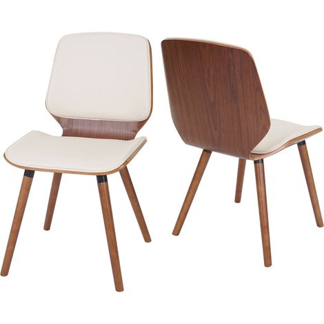 Lot de 2 chaises de salle à manger bois courbé design rétro aspect noyer assise en PVC crème 040000336 (1/5)