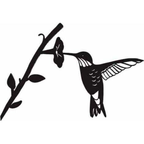 Silhouette d'oiseau en métal - Silhouette d'oiseau en fer forgé noir, oiseau sur une branche, décoration murale colibri, convient pour la maison, le jardin, le patio, la terrasse et une utilisation en (1/4)