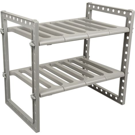 Organiseur extensible sous l'évier, multifonctionnel à 2 étages pour cuisine, salle de bain, étagère réglable avec 8 panneaux amovibles, gris (1/5)