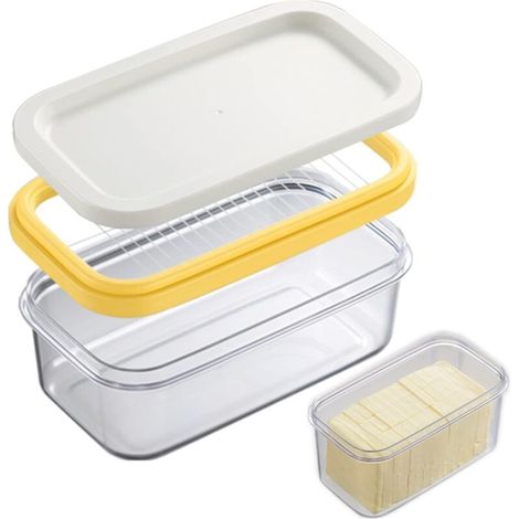 Mantequera de plástico transparente con tapa y rejilla de corte integrada para almacenar mantequilla - Crezuo