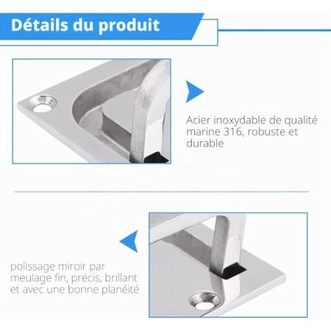 Trappe de bateau encastrée en acier inoxydable avec poignée de tirage intégrée, système de levage pour yacht et bateau. (1/3)
