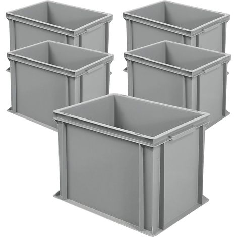 BRB 5 conteneurs Euro avec 2 poignées, L 400 x l 300 x H 320 mm, gris, poids 1,9 kg
