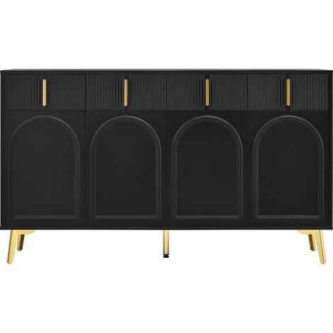 Aparador de MDF negro con 4 puertas, 4 cajones y baldas ajustables 140x38x82 cm HOMVRA (1/5)
