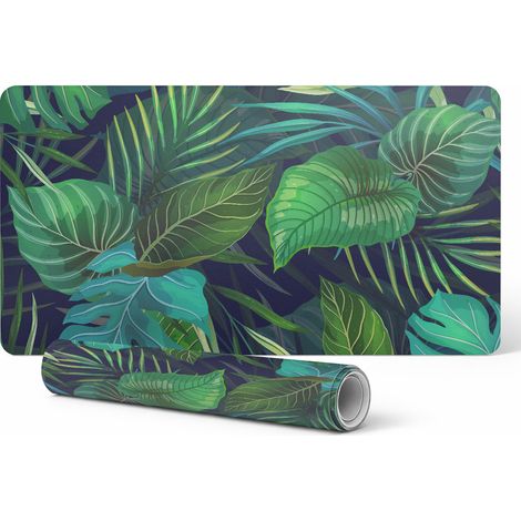 Alfombrilla protectora de vinilo con estampado moderno de hojas tropicales, 90x45 cm.