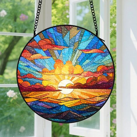 9cm Suspension en vitrail, attrape-soleil unique artistique, décoration fenêtre maison, cadeau Noël, Anniversaire pour couple, meilleur ami, famille (1/5)