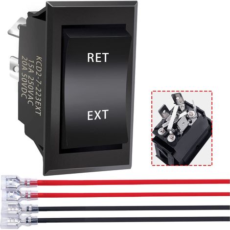 interrupteur inverseur de polarité 12v 3 positions momentané DC Motor Control DPDT 4 broches (ON)-Off-(ON) 20A RV Commutateur pour 5th Wheel Tongue Trailer KCD2-7-223-4P-X