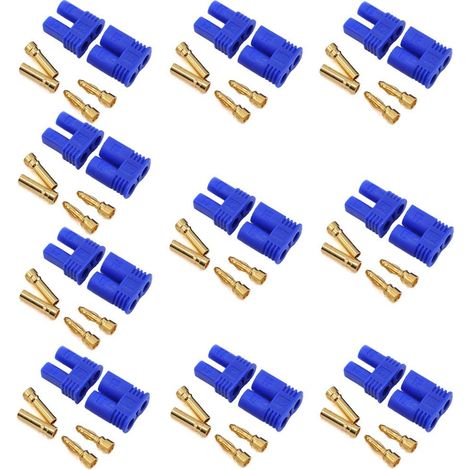 10 Paires Connecteur de Batterie EC2 Prise Femelle et Mâle Fiche Banane 2.0MM 2MM Plaqué Or pour Batterie RC Lipo (1/5)