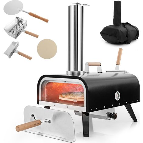 COSTWAY Forno per Pizza Portatile, Forno da Esterno con Pietra per Pizza Rotante a 360°, Termometro e Copertura Impermeabile, in Acciaio Inossidabile, per BBQ, Campeggio e Festa (Modello 7) (1/5)