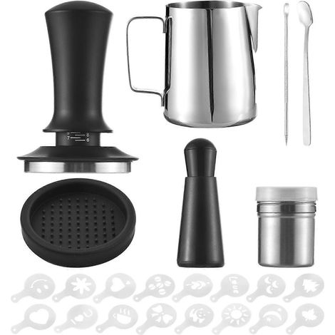 23-teiliges Kaffee-Kunst-Set, 350 ml Milchaufschäumkännchen aus Edelstahl mit Waage, 16 Kaffeedekorationsteile (1/4)