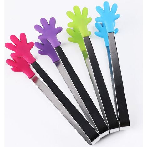 4 pièces outils de cuisine quotidiens poignée en acier inoxydable pince en silicone petite pince alimentaire de paume (1/5)