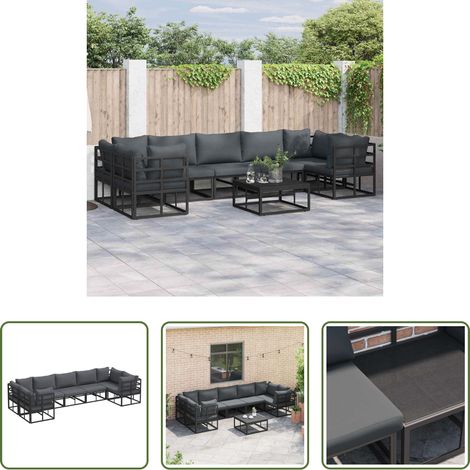 Aluminiumsofa - Gartensofa-set mit Kissen 7 pcs Schwarz Aluminium (1/5)