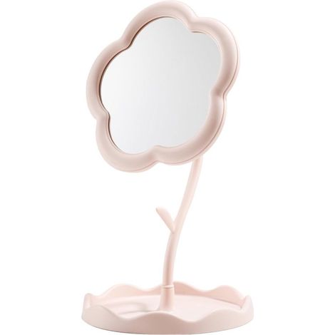 Miroir de maquillage de bureau - Motif floral - Blanc / rose - Miroir compact - Décoration pour chambre d'enfant, salle de bain ou chambre - Idée cadeau pour filles (1/5)