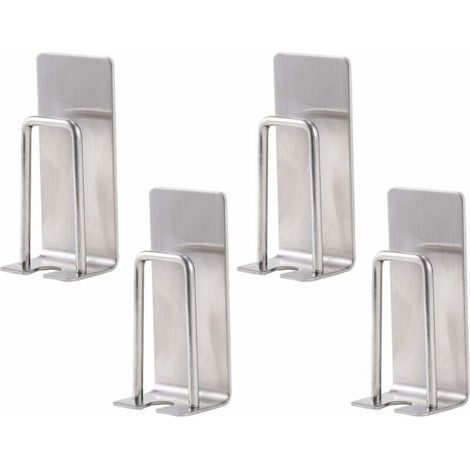 Set of 4 Stainless Steel Toothbrush Holder, Wall Mounted, Silver, Suitable for Cups, Mugs, Toothbrushes, Self Adhesive, No Drilling Required (1/5)