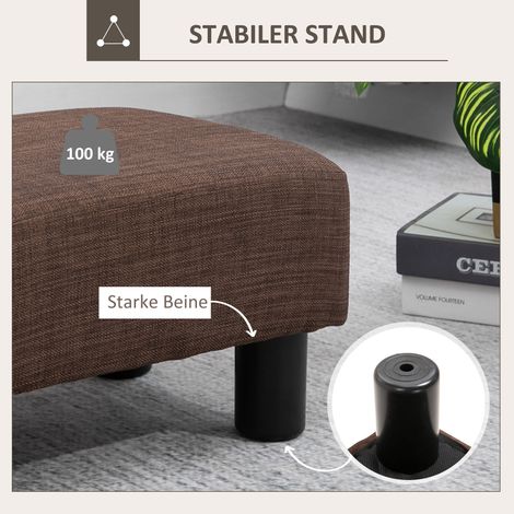 Tabouret rembourré en tissu aspect lin, capacité 110 kg, marron, 40 x 30 x 24 cm (1/4)