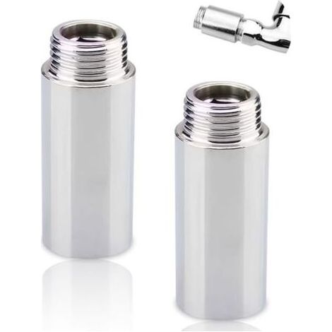 Pair Lot de 2 rallonges de robinet 1/2\" x 80 mm, 1/2\" IG x 1/2\" AG, 80 mm en acier inoxydable, rallonge de pommeau de douche, rallonge pour chauffage et eau potable (1/5)