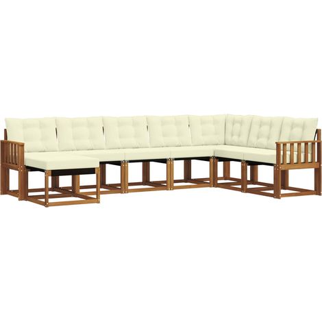 Outdoor Sofa Set with Cushion 8 pcs Natural and Cream vidaXL