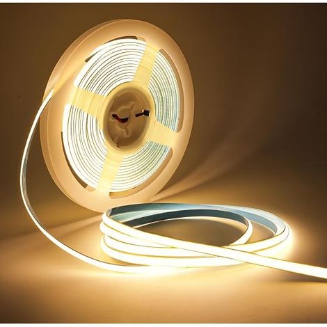 LED Strip 24V, 5mm Wide COB Narrow Strip Warm White 3000K 5m 400LEDs/M 2000 LEDs Neon Light for Party, Countertop, Shelf, Home Decoration (1/5)
