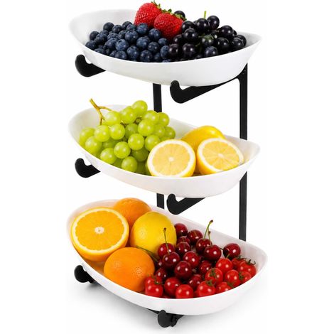 Roxlin Obstkorb – Küchenorganizer für Obst, Gemüse, Brot & Snacks – Metall Obstständer für Küche, Esstisch & Vorratskammer – Schwarz, 3-stöckig