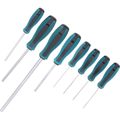 Set mit 9 Schlitz- und Sechskantschraubendrehern, gängigen Reparaturwerkzeugen, mit magnetischer Aufbewahrungstasche. (1/5)