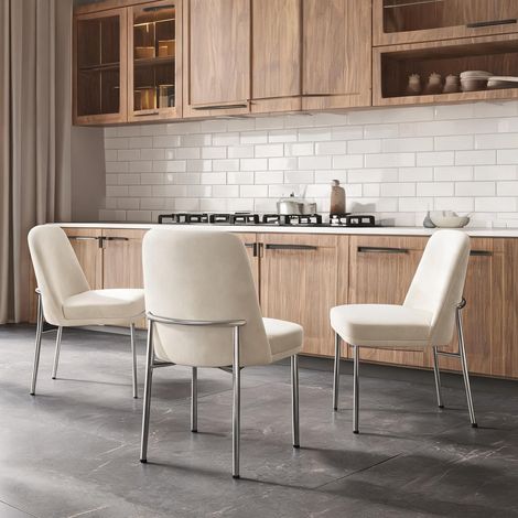 6 Fauteuils de Salle à Manger en Velours Beige avec Piètement (1/5)