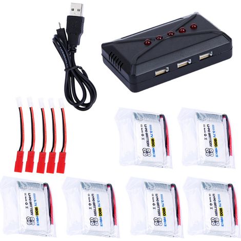Lot 6 piles LiPo 3.7V 1200mAh 25C avec chargeur, connecteur JST pour avion RC (1/5)