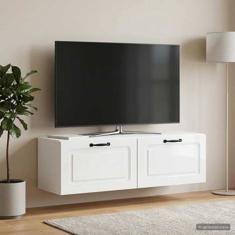 Wandmontierter TV-Schrank Hochglanz Weiß 98 x 31 x 30 cm (1/5)